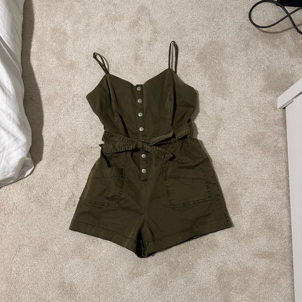 Garage Olive Green Button-Up Romper
